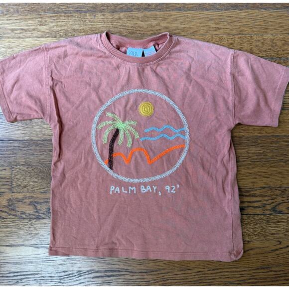 Zara Boys' Embroidered Palm Bay Shirt Size 5 - Picture 1 of 4